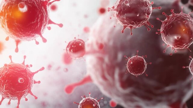 Red virus pathogen infection disease illness pandemic outbreak microbe biology health 3D virus cell medical background with red microorganism infectious disease particle microbiology concept