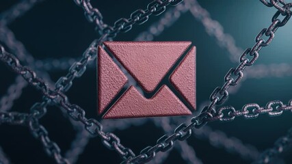 Email security data protection encrypted message cyber security digital privacy metal chain locked communication spam prevention online safety secure network suspended secure email enveloped by metal - Powered by Adobe