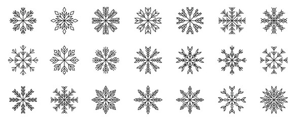 Snowflake icons set. line style, editable line icons, winter and holiday symbols