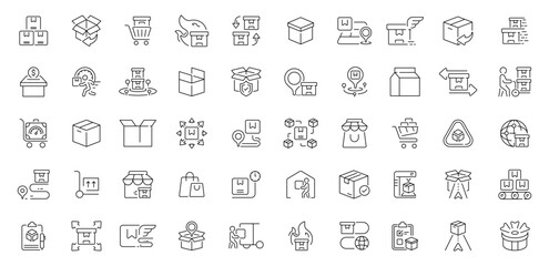 Obraz premium Parcel delivery icons set. editable line icons, flat, shipping and logistics symbols