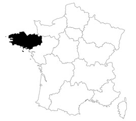 Map of bretagne departments in France country on white background. single departments map highlighted by black colour on France map. French Republic