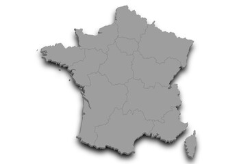 France map. 3d Map of France country with his coloured departments. French Republic, European