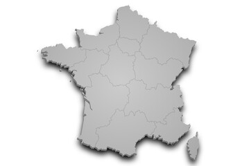 France map. 3d Map of France country with his coloured departments. French Republic, European