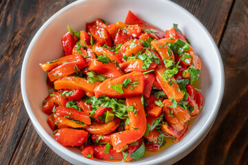 Mediterranean roasted red pepper medley with olive oil and fresh herbs
