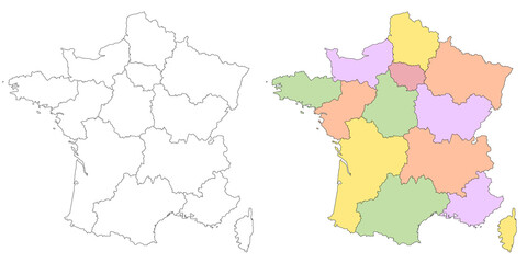 Fototapeta premium France map. France administrative map, France outline and departments map set - illustration version