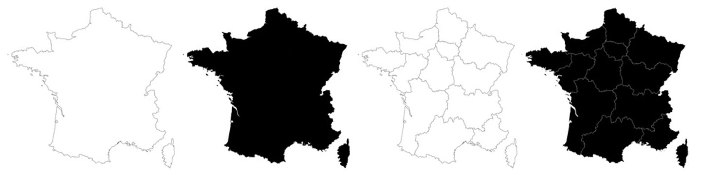 France map. France administrative map, France outline and departments map set - illustration version