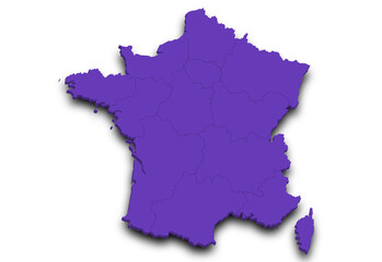 Obraz premium France map. 3d Map of France country with his coloured departments. French Republic, European