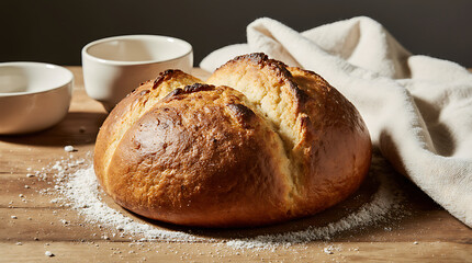 Naklejka premium Cosa De Horno Sweet Bread on Rustic Wooden Surface