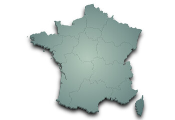 Obraz premium France map. 3d Map of France country with his coloured departments. French Republic, European