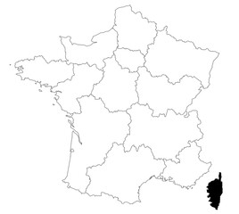 Obraz premium Map of corse departments in France country on white background. single departments map highlighted by black colour on France map. French Republic