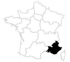 Fototapeta premium Map of Provence alpes cote D'Azur departments in France country on white background. single departments map highlighted by black colour on France map. French Republic