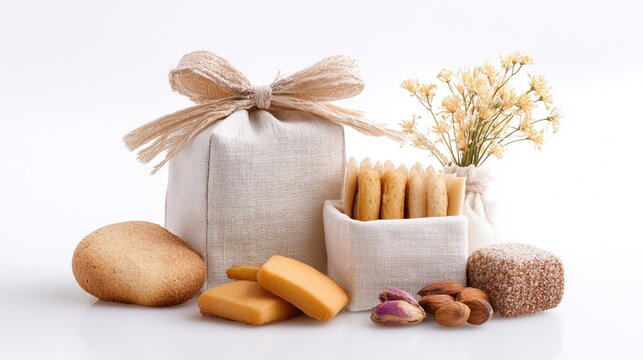 Jewish holiday gift arrangement for Purim with handmade packaging and treats.