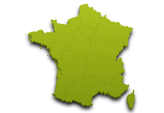 France map. 3d Map of France country with his coloured departments. French Republic, European