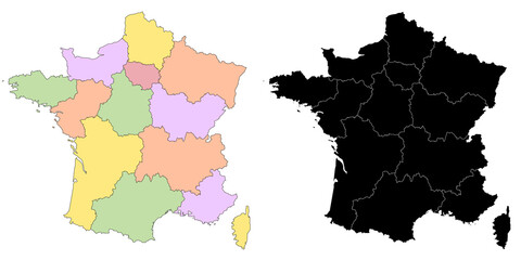 Fototapeta premium France map. France administrative map, France outline and departments map set - illustration version