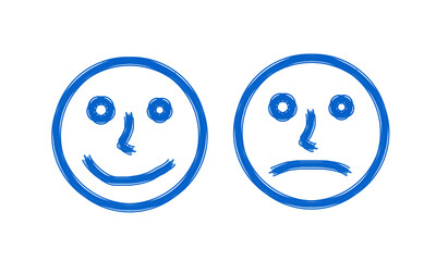 Smiling and frowning icon illustration, simple flat style, PNG format, isolated on transparent background.