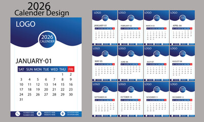 Creative modern and clean Wall calender design template.