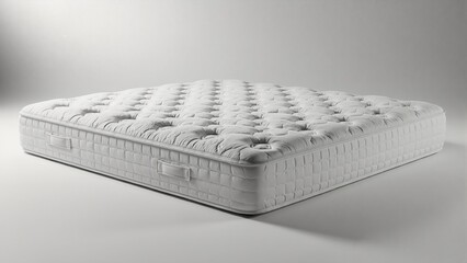 Obraz premium Comfortable white mattress with tufted pillow-top design. High-quality orthopedic bedding for healthy sleep and comfort. Isolated product shot on studio background