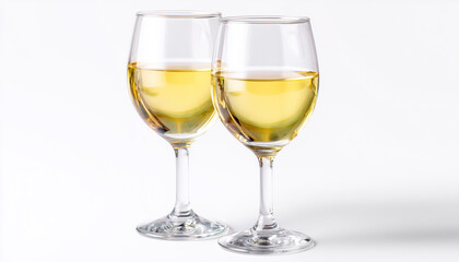 two white wine glass isolated on white background