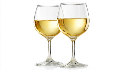 two white wine glass isolated on white background