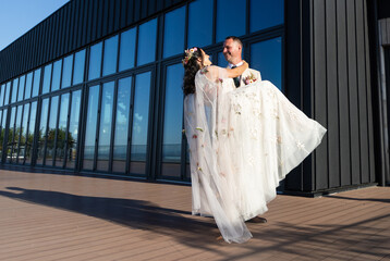 happy bride and groom on their wedding day