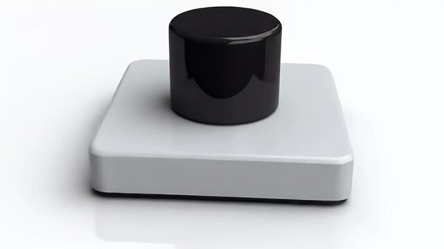 Modern minimalist design of a black knob on a white square base.