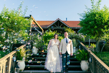 happy bride and groom on their wedding day