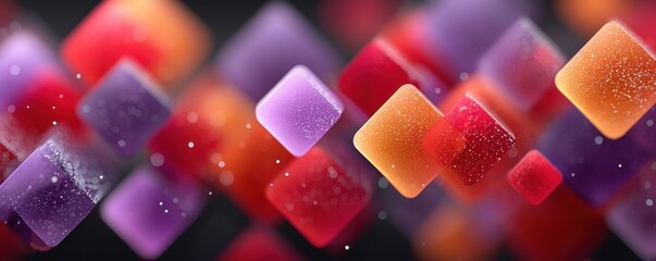 Vibrant abstract background with an array of colorful floating cubes and glowing particles
