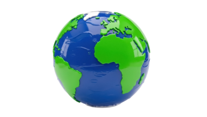 Earth globe PNG isolated on transparent background, blue and green world map for geography and environmental concepts