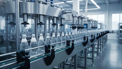 Modern Beverage Bottling Machine Filling Sparkling Soda in a Futuristic Factory