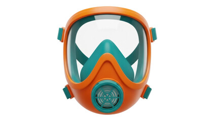Orange and teal full face snorkel mask isolated PNG, underwater swimming gear for snorkeling and diving on transparent background
