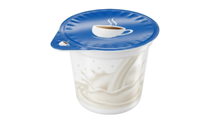 Coffee creamer cup PNG isolated on transparent background, single serving dairy product for coffee or tea, non-dairy alternative
