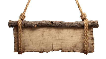 wooden sign hanging on two ropes