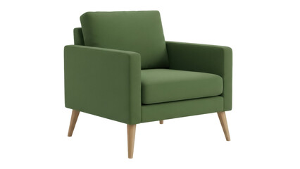 Fototapeta premium Modern green armchair isolated PNG on transparent background, comfortable lounge chair for living room or office waiting area furniture
