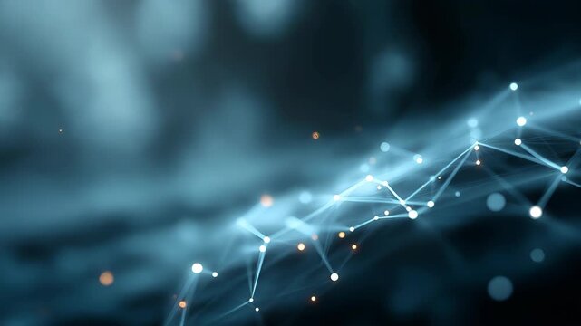 Technology and science based shapes, connected white lines and blurry flicker dots on a futuristic light streaks motion background