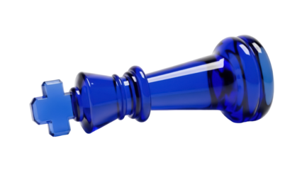 Blue glass chess king piece isolated PNG, elegant game element for strategy and design projects on transparent background