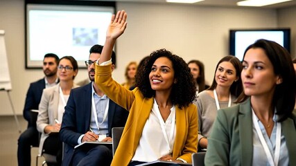 A diverse audience engaged in a business seminar setting.