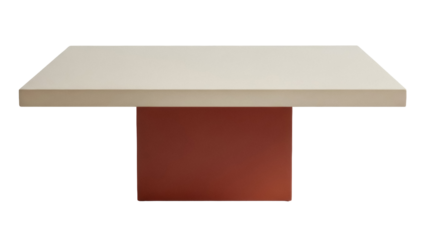 Modern square coffee table PNG isolated on transparent background, minimalist furniture with red base for living room decor and interior design