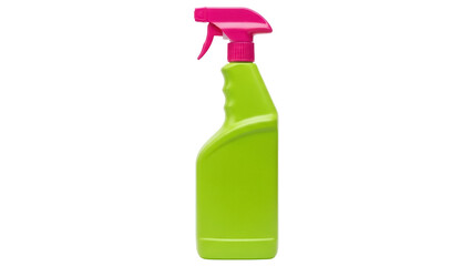 Green spray bottle with pink nozzle isolated PNG, cleaning product for household chores and...