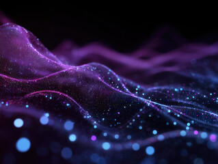Abstract technology and science background with digital waves of particles and lines mesh.	