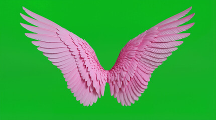 Pink wings are displayed on a bright green background. The wings are full and detailed, making them suitable for various design and art projects