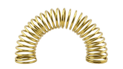 Golden metal spring isolated PNG on transparent background, flexible coiled wire for industrial design and mechanical engineering projects
