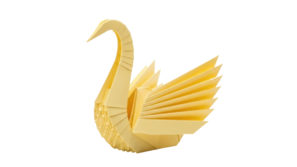 Elegant origami swan isolated PNG on transparent background, folded paper bird for crafts and decorative design