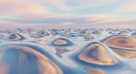 Surreal Liquid Metal Hills Under Pastel Sky