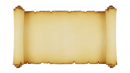 Old paper scroll PNG isolated on transparent background, antique parchment with rolled edges for historical documents and treasure maps