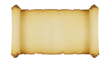 Old paper scroll PNG isolated on transparent background, antique parchment with rolled edges for historical documents and treasure maps