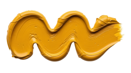 Golden yellow paint stroke isolated PNG, thick textured brushstroke for artistic design and creative projects on transparent background