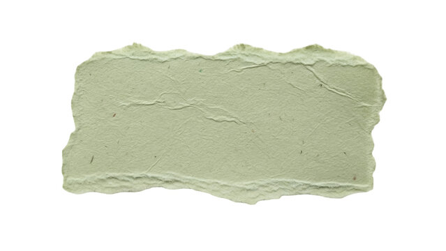 Light green handmade paper texture isolated PNG, rough torn edge paper scrap for collage and graphic design element on transparent background