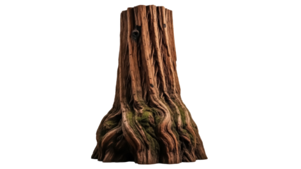 Detailed tree stump PNG isolated on transparent background, weathered wood texture for nature designs and forest themed compositions