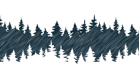 Pine forest silhouette isolated on a white background. Spruce forest silhouette © Artak