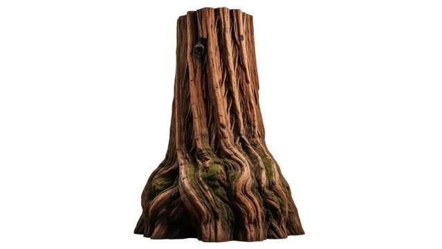 Detailed tree stump PNG isolated on transparent background, weathered wood texture for nature designs and forest themed compositions